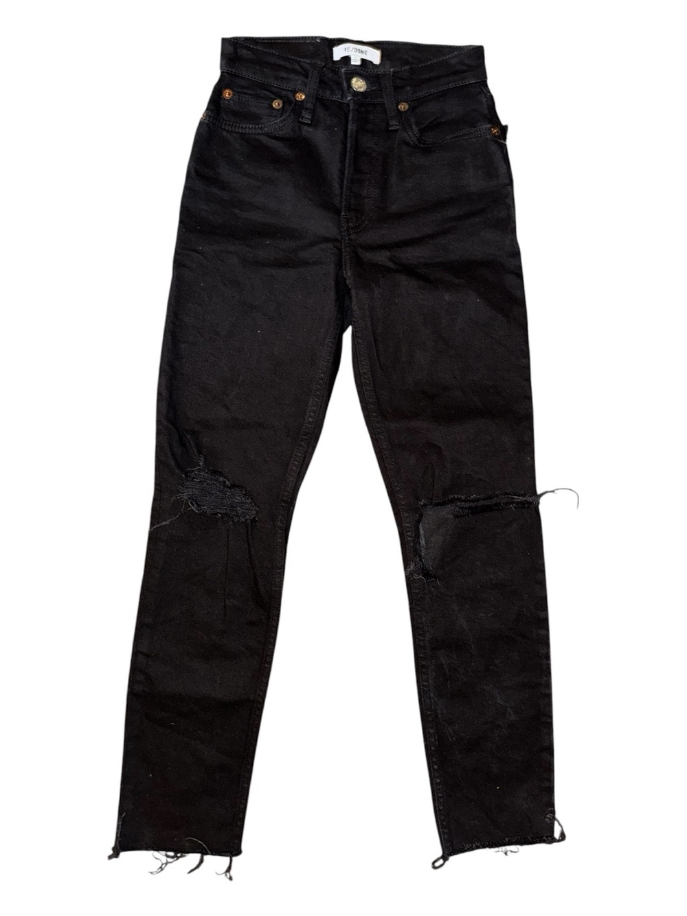 Re/Done Black high-waisted distressed jeans